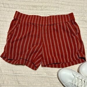 Rust and Cream Striped Linen Shorts